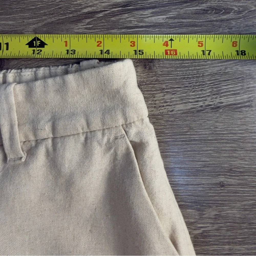 Hollister Low Rise Wide Leg Cuffed Linen Blend Pants Size Small-Long Ecru Cream